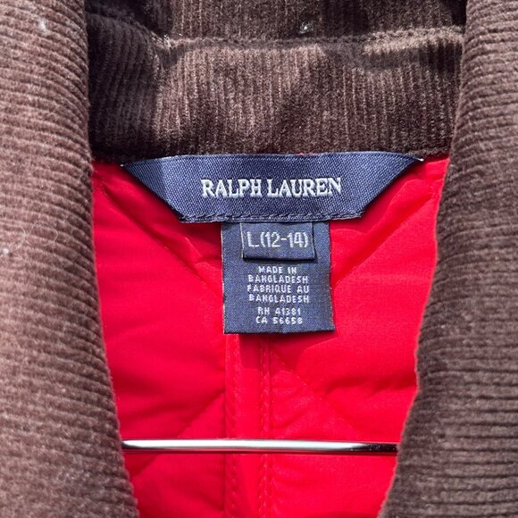 Ralph Lauren Red Quilted Calf Suede Trim Mid Length Barn Jacket Girls Size 12 - Picture 3 of 10